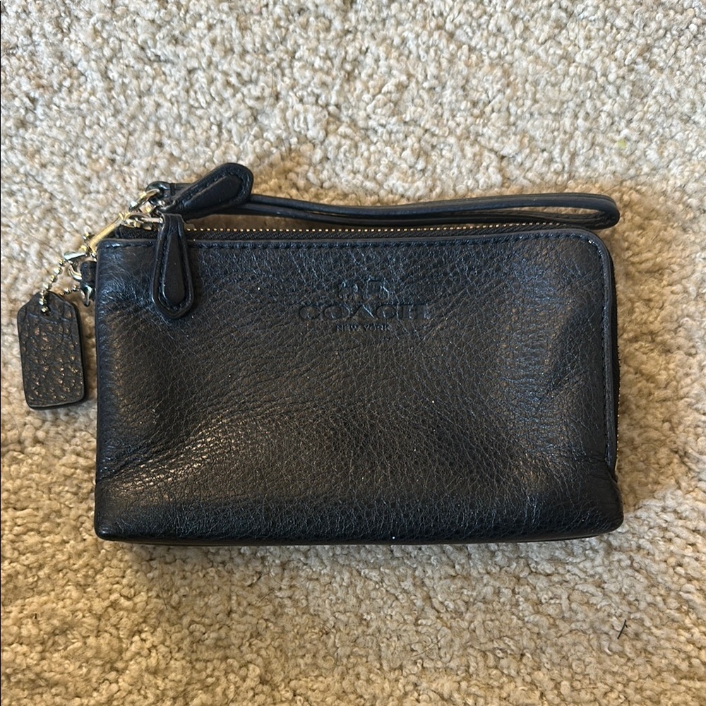 Coach Black Leather Wristlet Clutch with Classic Design